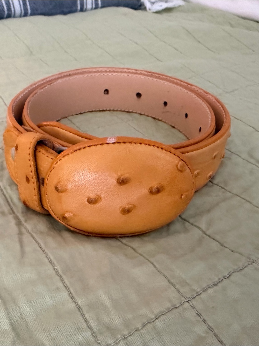 Made in Mexico Ostrich Quill Look Western Belt Size 24 Tan Removable Buckle